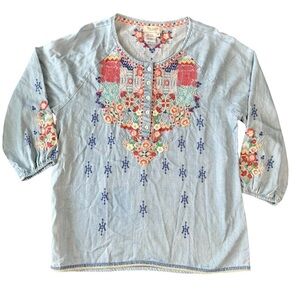 Tru Luxe Jeans Women’s Embroidered Cottagecore Blouse Tunic Size Medium